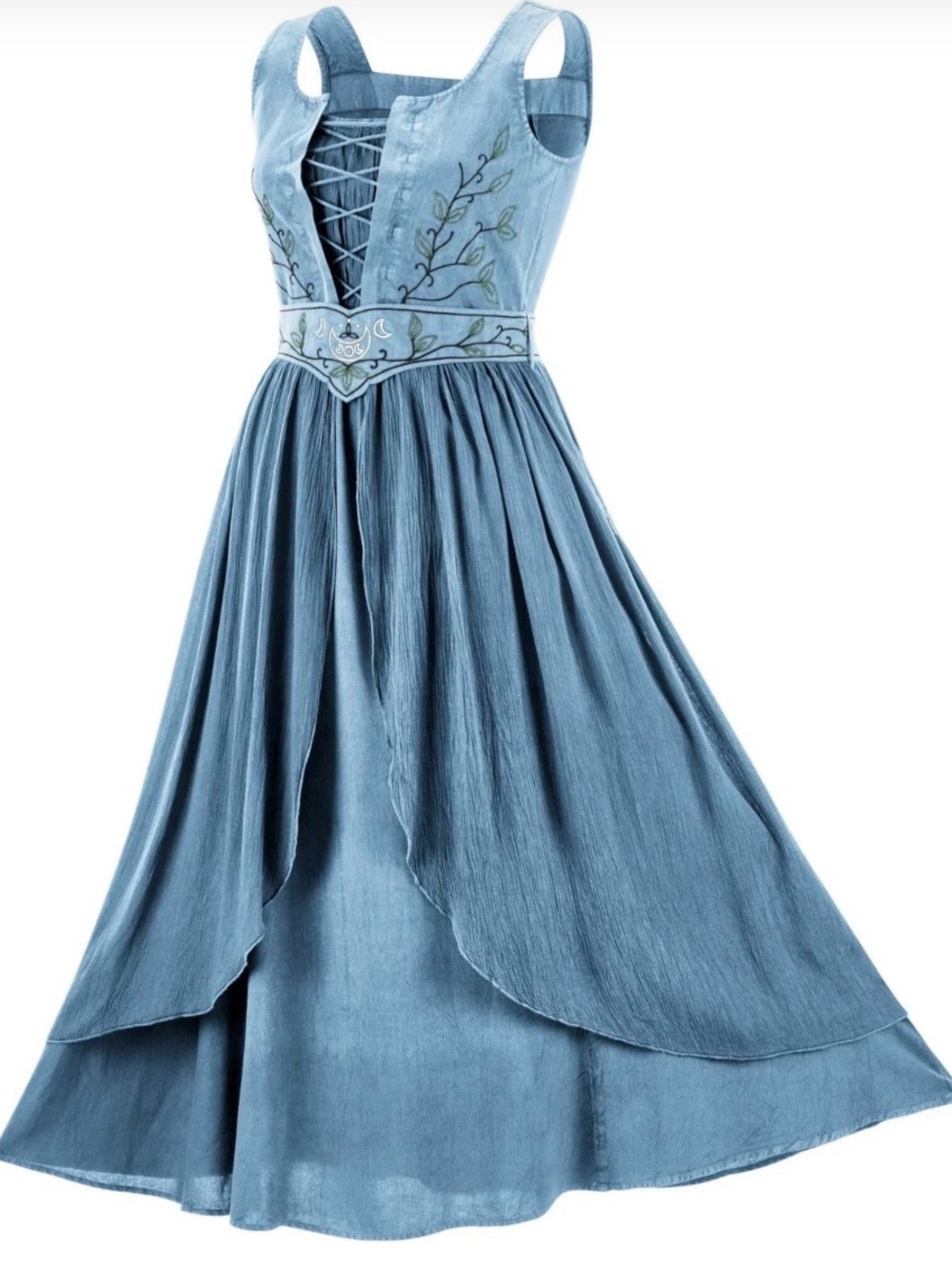 Holy Clothing Danu Maxi Dress Limited Light Blue Hydrangea Embroidered XL/1X